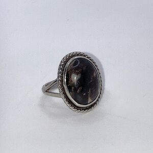 𝅺vtg Taxco Sterling Silver Dark Brown Stone Ring Sz 5.75